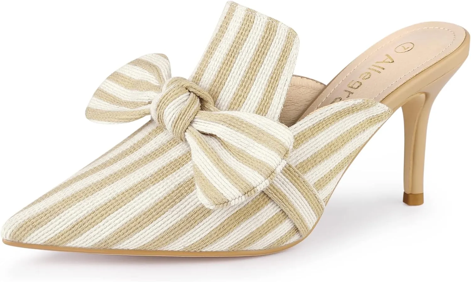 Allegra K Women's Stripe Bow Slip on Stiletto Heel Slides Mules