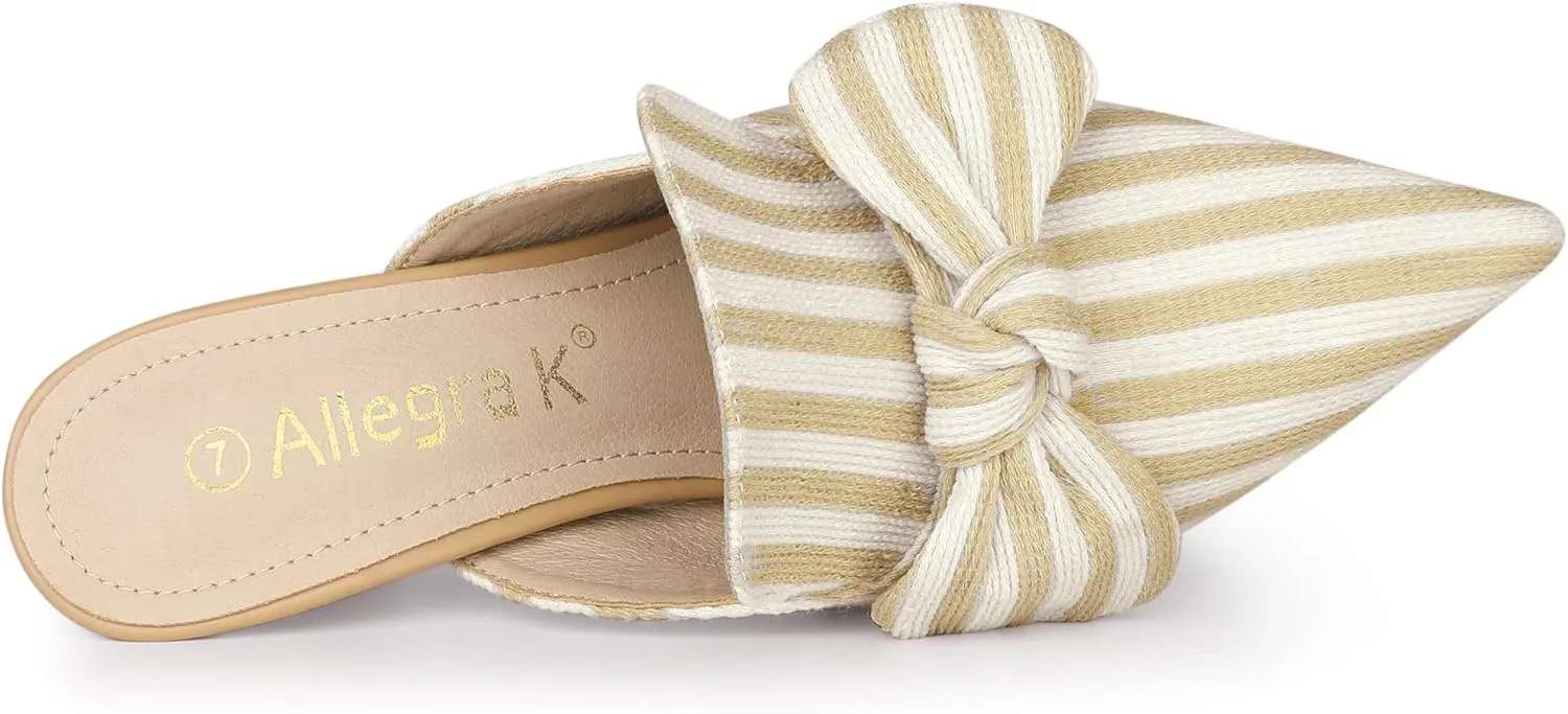 Allegra K Women's Stripe Bow Slip on Stiletto Heel Slides Mules
