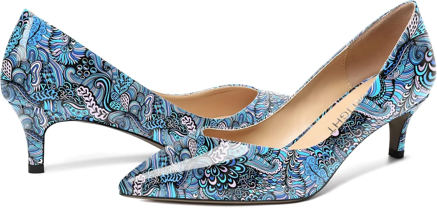 AMBELIGHT Womens Casual Slip On Pointed Toe Dress Shoes Patent Kitten Low Heel Pumps Shoes 2 Inch