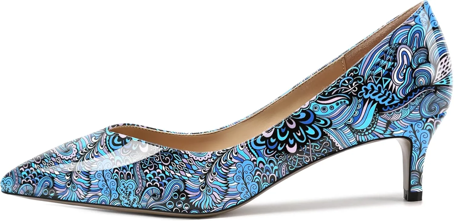 AMBELIGHT Womens Casual Slip On Pointed Toe Dress Shoes Patent Kitten Low Heel Pumps Shoes 2 Inch