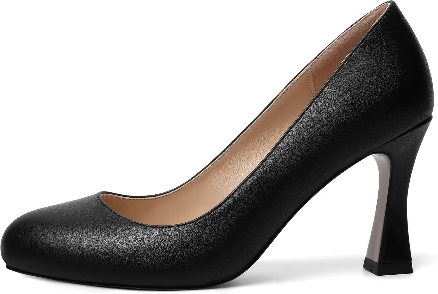 AMBELIGHT Womens Matte Solid Slip On Casual Evening Fashion Round Toe Chunky High Heel Pumps Shoes 3.3 Inch