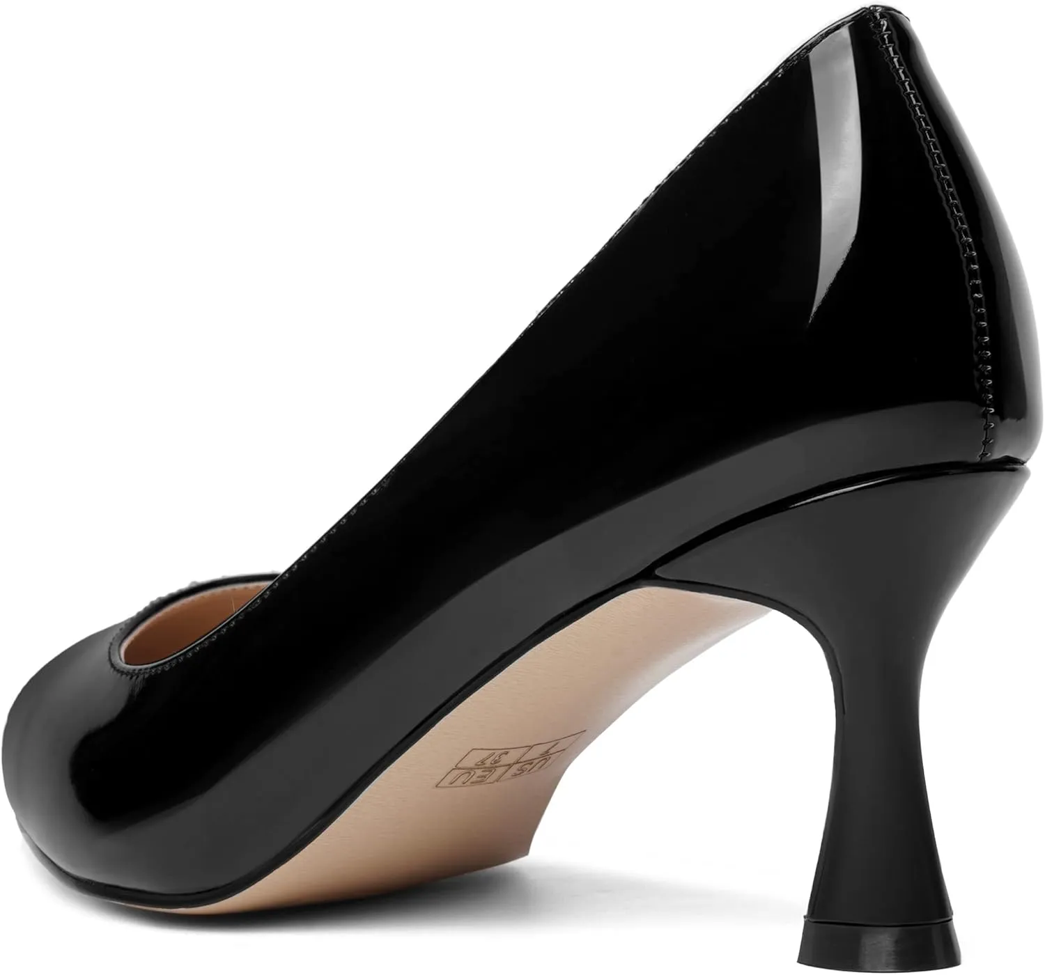 AMBELIGHT Womens Solid Office Dress Slip On Patent Pointed Toe Stiletto Mid Heel Pumps Shoes 2.5 Inch