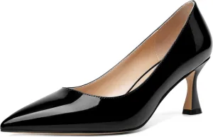 AMBELIGHT Womens Solid Office Dress Slip On Patent Pointed Toe Stiletto Mid Heel Pumps Shoes 2.5 Inch