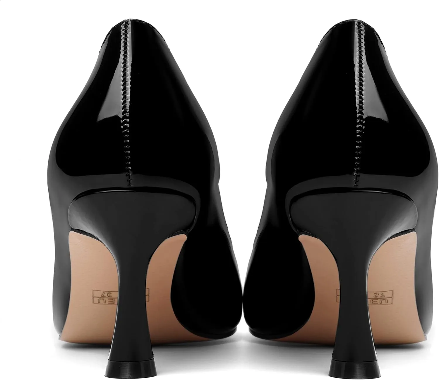 AMBELIGHT Womens Solid Office Dress Slip On Patent Pointed Toe Stiletto Mid Heel Pumps Shoes 2.5 Inch