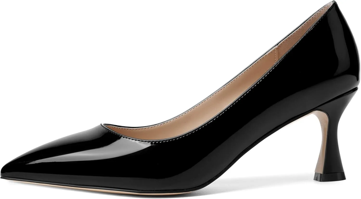 AMBELIGHT Womens Solid Office Dress Slip On Patent Pointed Toe Stiletto Mid Heel Pumps Shoes 2.5 Inch