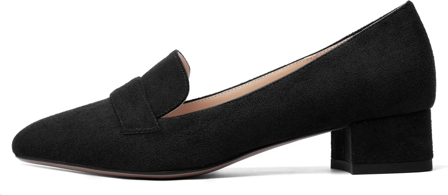 AMBELIGHT Womens Square Toe Casual Office Slip On Soild Block Low Heel Pumps Shoes 1.5 Inch