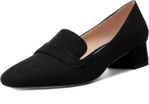 AMBELIGHT Womens Square Toe Casual Office Slip On Soild Block Low Heel Pumps Shoes 1.5 Inch
