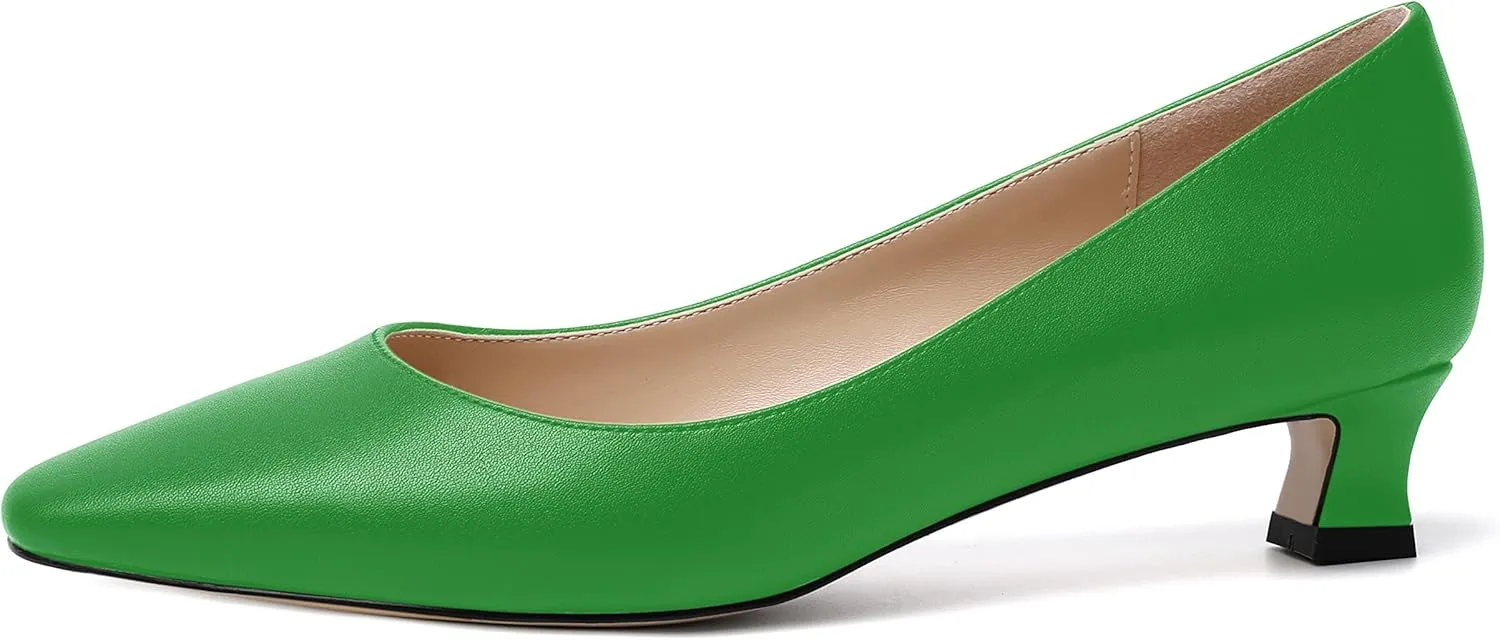 AMBELIGHT Womens Square Toe Solid Matte Office Casual Slip On Kitten Low Heel Pumps Shoes 1.5 Inch