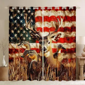 American Flag 38"Wx45"L 2 Panels Curtain,Deer Hunting Window Curtain for Boys Teens Kids Rustic Duck Country Cabin Jungle Window Treatments,Farmhouse Woodland Camouflage Wildlife Curtains & Drapes