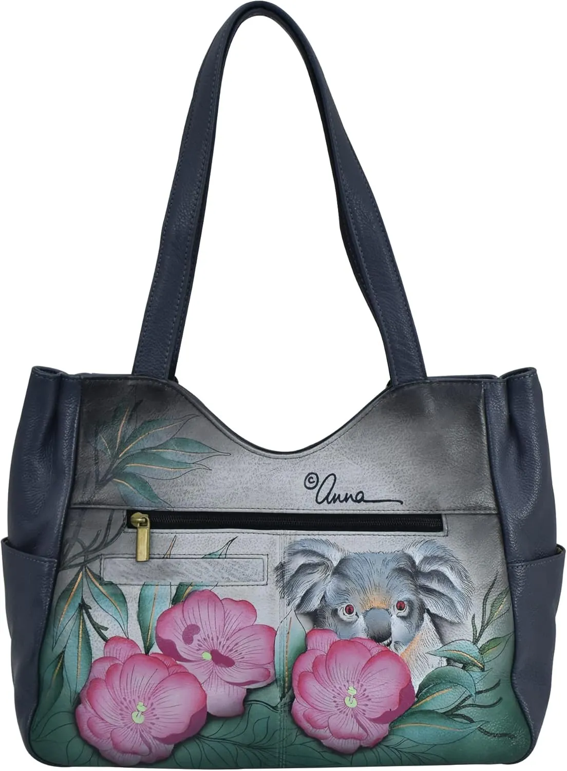 Anna by Anuschka Women's Genuine Leather Shoulder Bag - Hand Painted Original Artwork Exterior