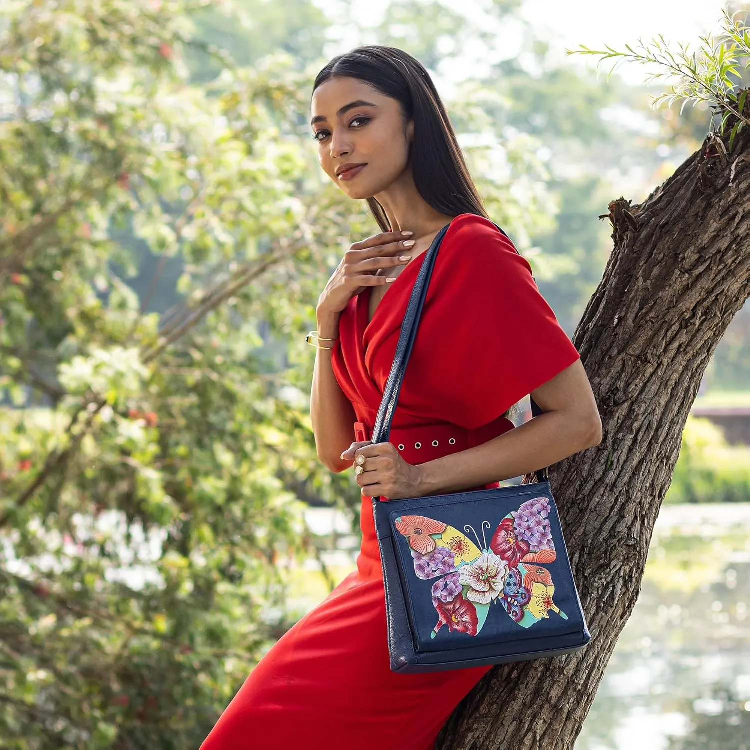 Anna by Anuschka Women's Hand-Painted Leather Organizer Crossbody