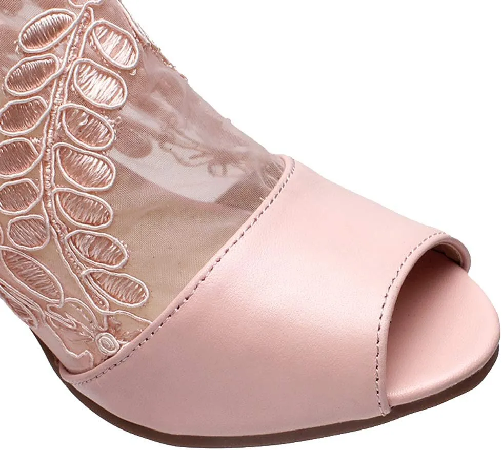 ANUFER Women Breathable Lace Peep Toe/Closed Toe Block Kitten Heel Summer Sandal Booties Dress Pumps Shoes