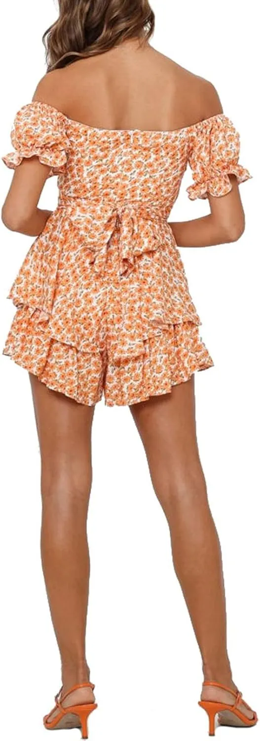 AOHITE Womens Summer Tube Top Dress Off-Shoulder Ruffled Flowy Mini Short Dresses