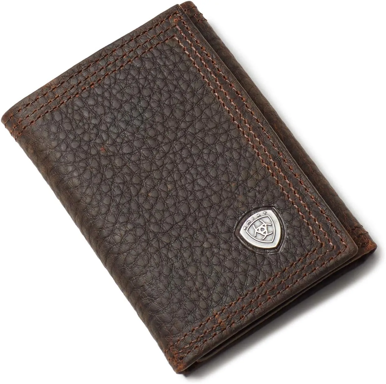 ARIAT Men's Trifold Wallet, Oil Tan Dark Copper Leather, Brand Concho, Multiple Slots