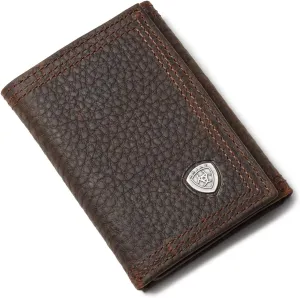 ARIAT Men's Trifold Wallet, Oil Tan Dark Copper Leather, Brand Concho, Multiple Slots