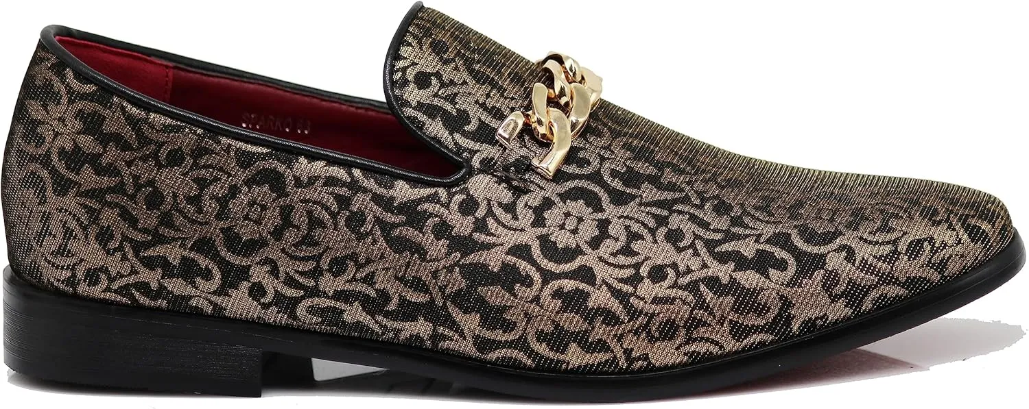 ARK1 Men's Vintage Satin Silky Floral Fashion Dress Loafer Slip On Tuxedo Formal Dress Shoes Designer