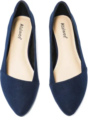 Ataiwee Women's Wide Width Flat Shoes, Classic Dressy Pointed Suede Cozy Slip on Soft Ballet Flats.