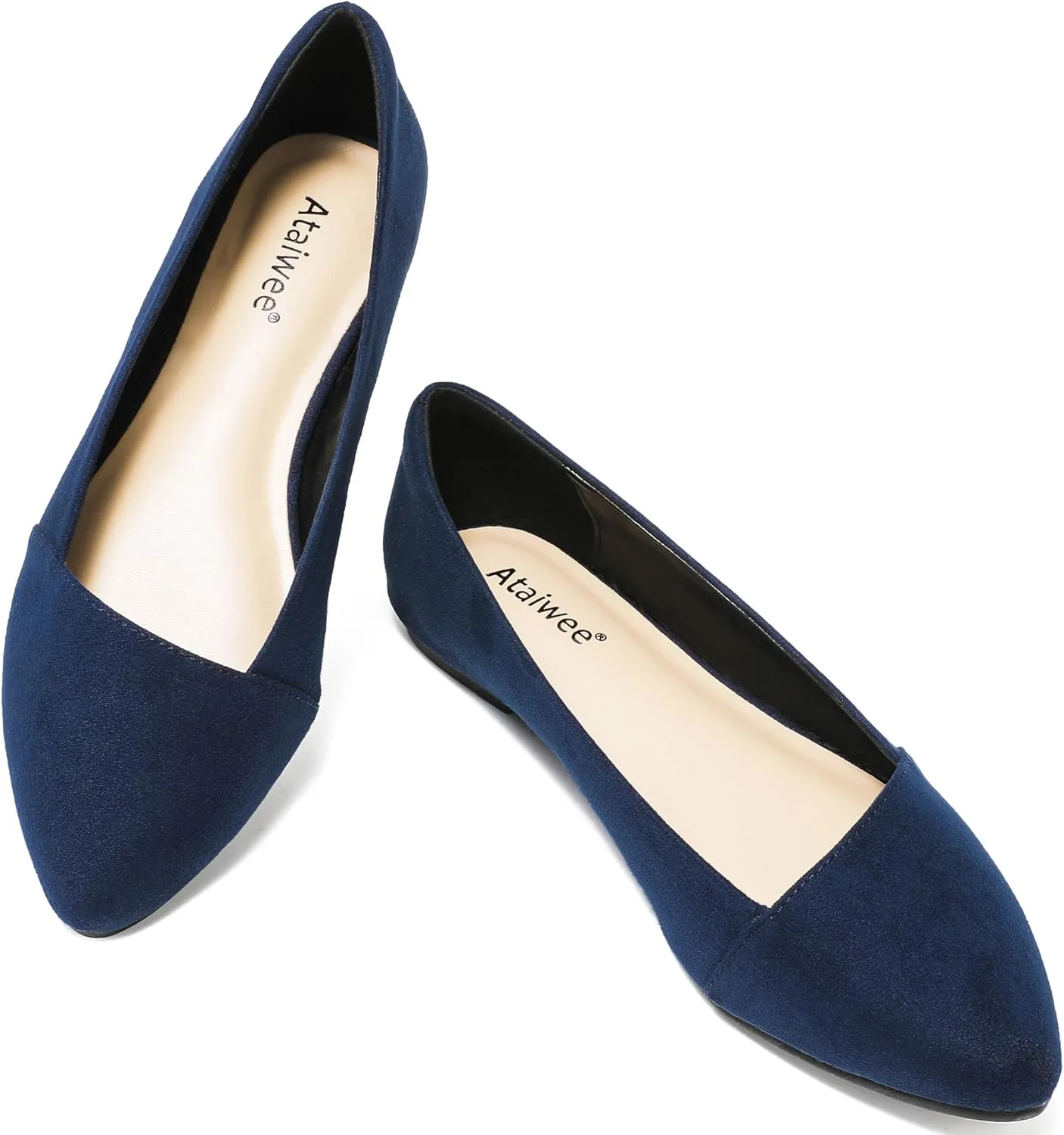 Ataiwee Women's Wide Width Flat Shoes, Classic Dressy Pointed Suede Cozy Slip on Soft Ballet Flats.