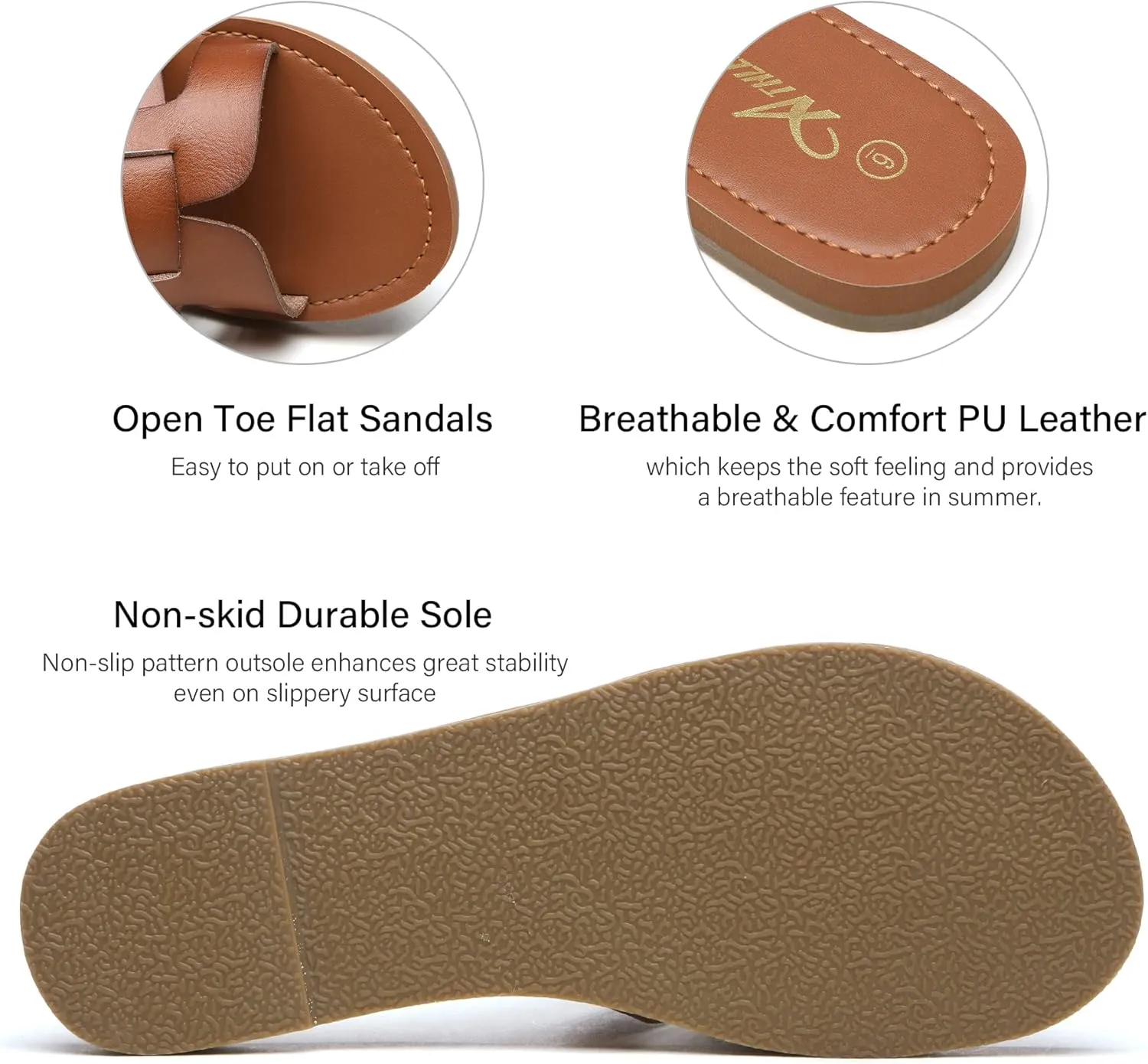 Athlefit Women's Flat Sandals Summer Casual Slip On Leather Slide Sandal