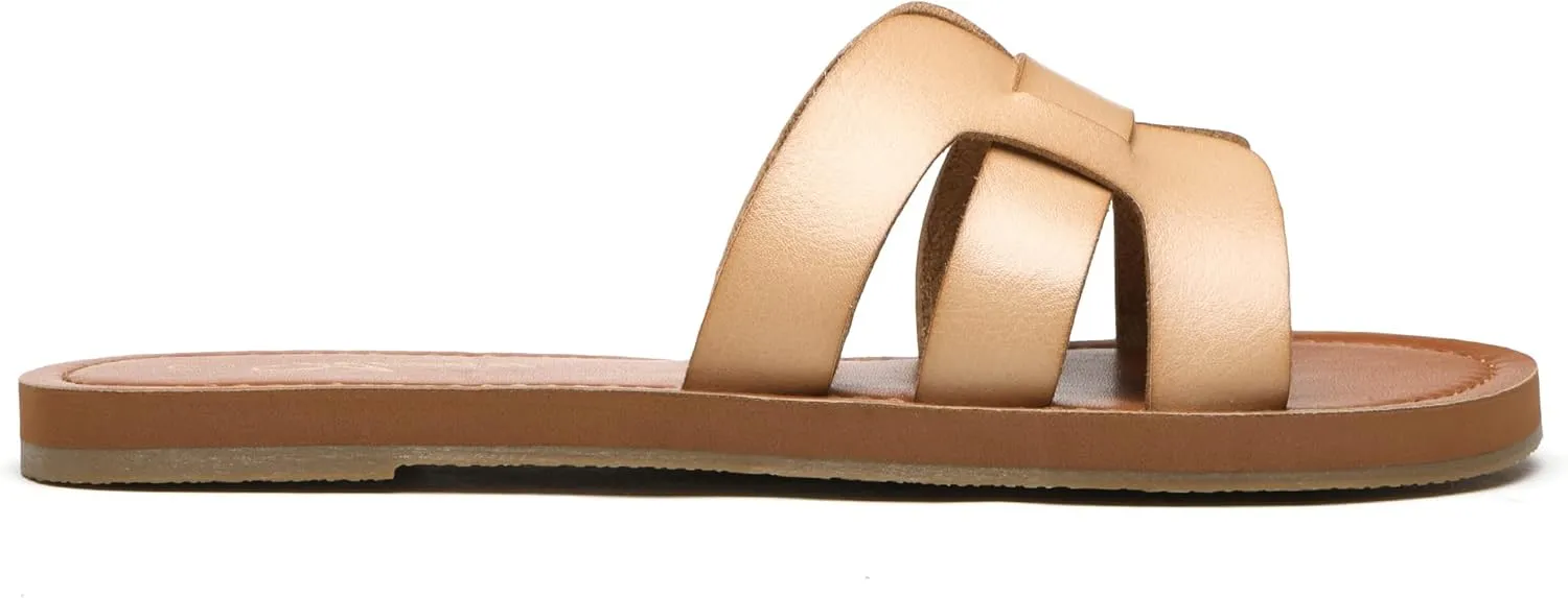 Athlefit Women's Flat Sandals Summer Casual Slip On Leather Slide Sandal