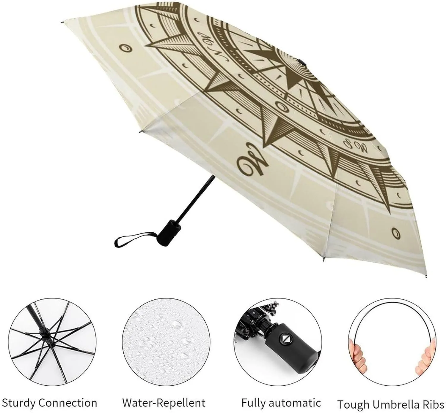 Automatic Travel Sun Parasol 3-Fold 8 Ribs Umbrella, Strong Rain Folding Umbrella UV Protection Outer