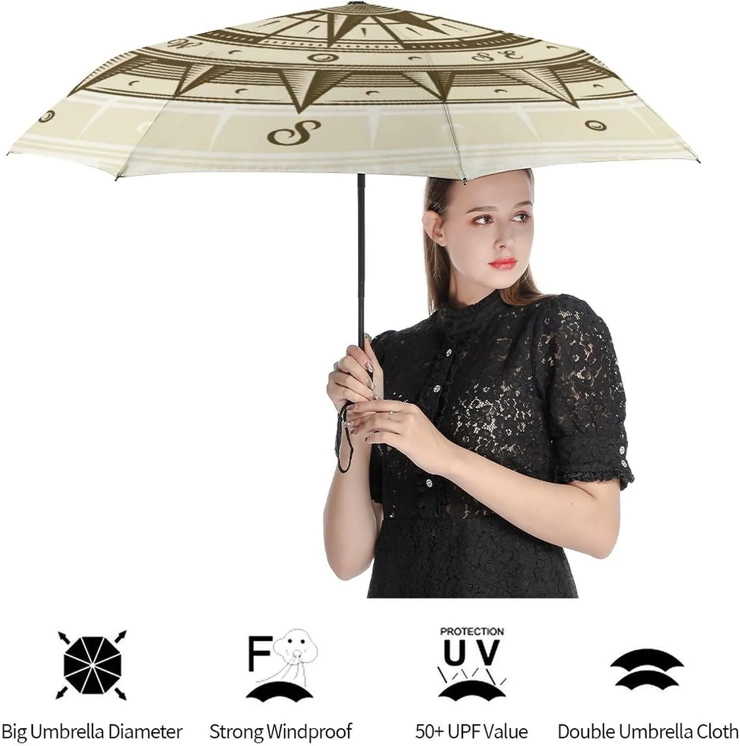 Automatic Travel Sun Parasol 3-Fold 8 Ribs Umbrella, Strong Rain Folding Umbrella UV Protection Outer