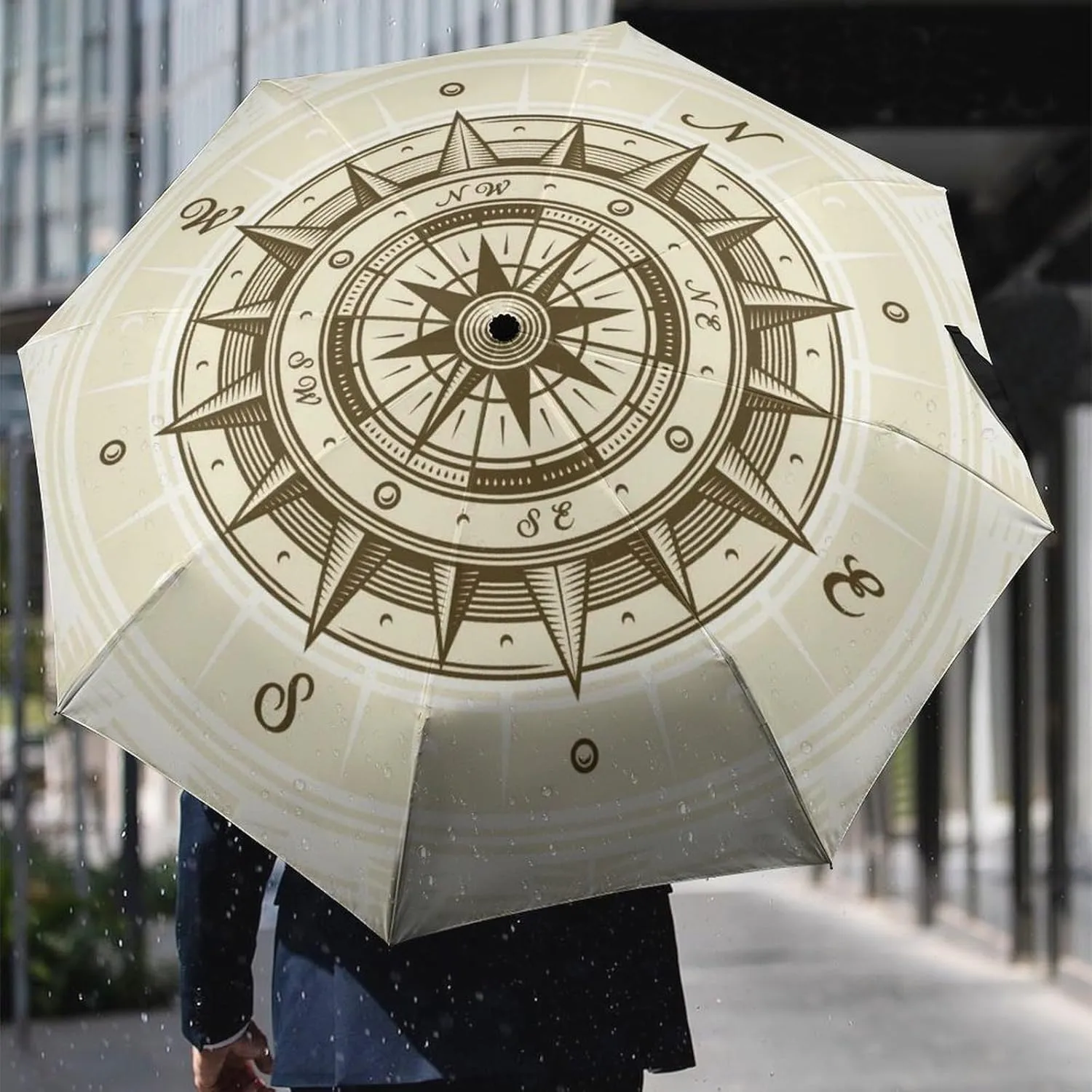 Automatic Travel Sun Parasol 3-Fold 8 Ribs Umbrella, Strong Rain Folding Umbrella UV Protection Outer