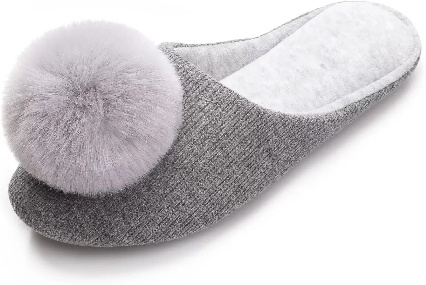 Ballerina Slippers for Women with Pom-pom Soft House Shoes Indoor Slip On with Flexible Rubber Sole