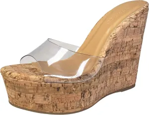 BAMBOO® Women's Clear Band Platform Wedge Slide