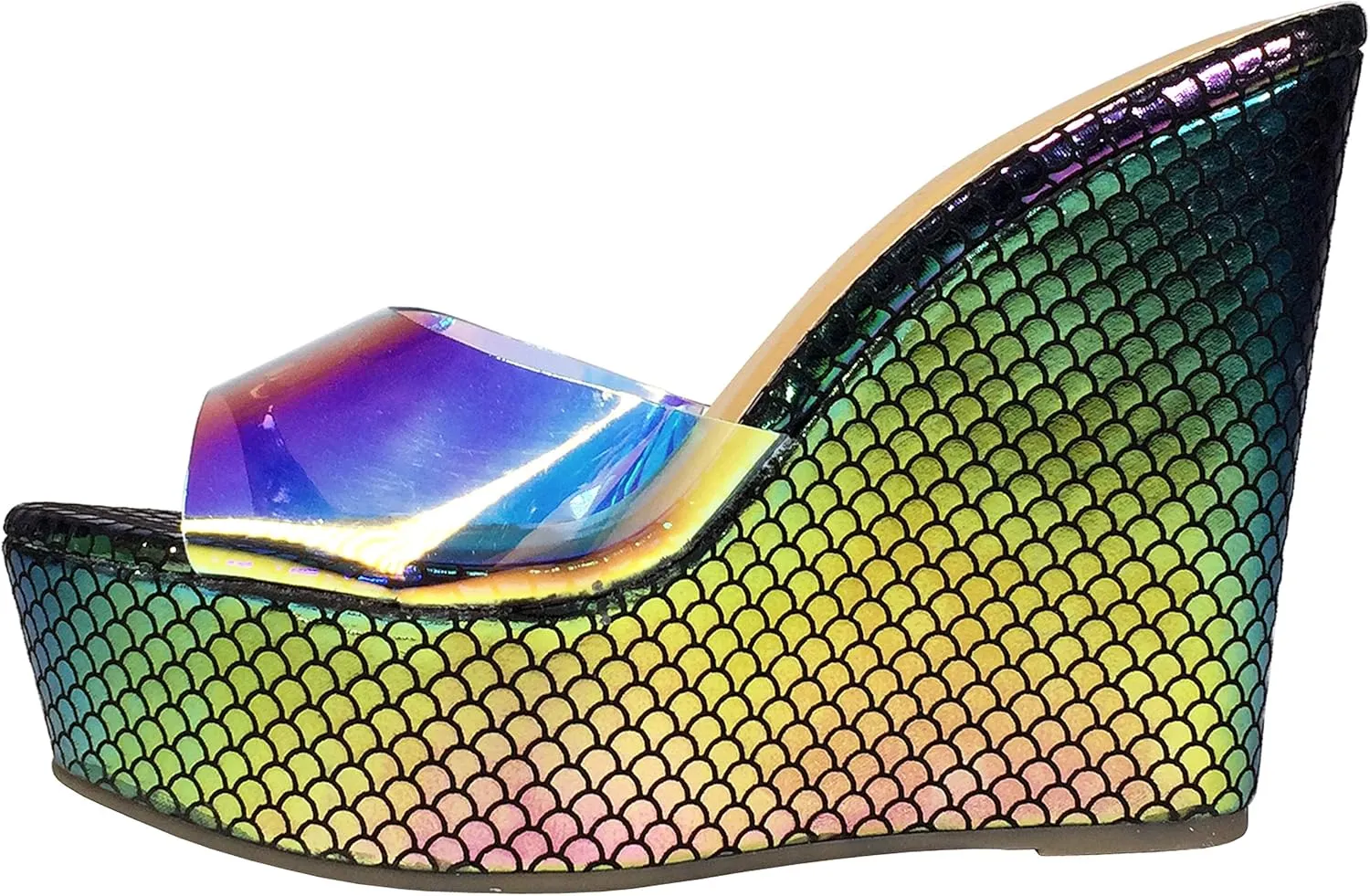 BAMBOO® Women's Clear Band Platform Wedge Slide