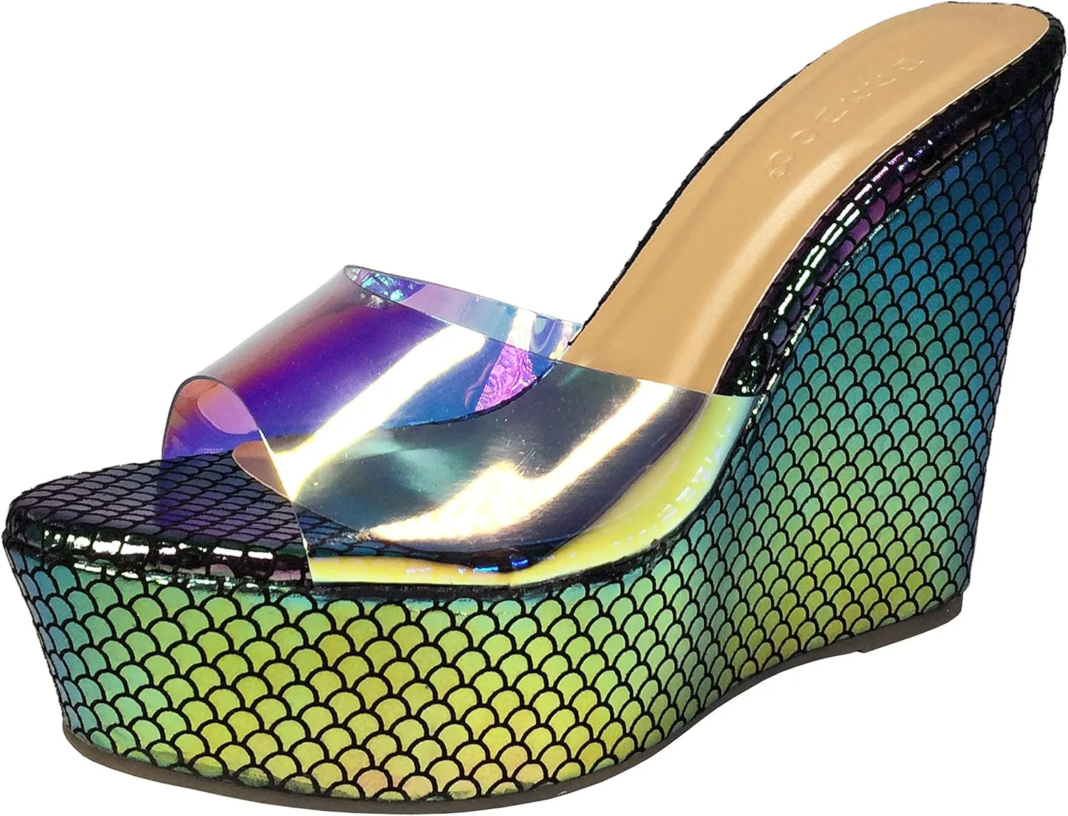 BAMBOO® Women's Clear Band Platform Wedge Slide