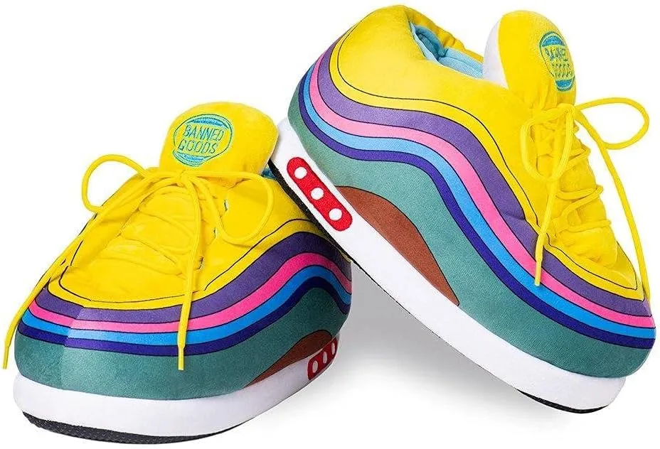 Banned Goods RAINBOW Sneaker Slippers for Men & Women | Hypebeast House Slippers | Premium Plush Comfort, One-Size 6-12
