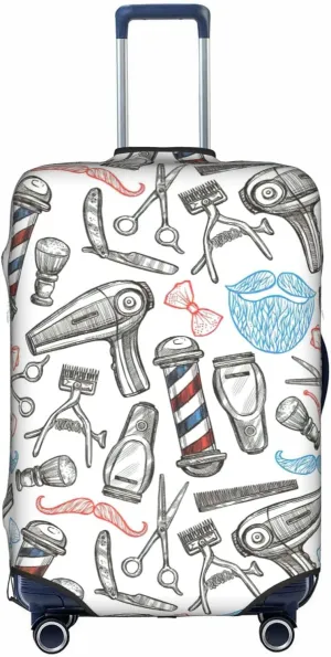 Barber Shop Monochrome Style Print Luggage Cover For Suitcases, Elastic Travel Bag For Luggage, Stylish Design