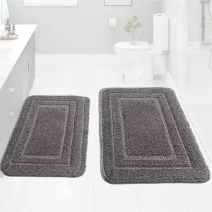 Bathroom Rug Set – Soft & Absorbent – Non-Slip Bath Mats with Secure Backing – Machine Washable, Quick-Drying – 2-Piece Pack (Blue, Camel, Dark Gray, Light Gray)