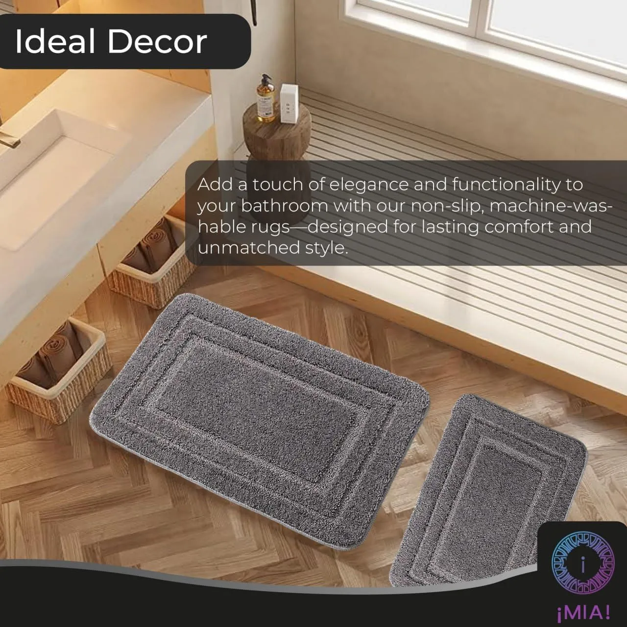Bathroom Rug Set – Soft & Absorbent – Non-Slip Bath Mats with Secure Backing – Machine Washable, Quick-Drying – 2-Piece Pack (Blue, Camel, Dark Gray, Light Gray)