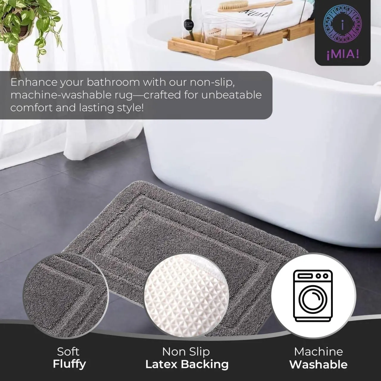 Bathroom Rug Set – Soft & Absorbent – Non-Slip Bath Mats with Secure Backing – Machine Washable, Quick-Drying – 2-Piece Pack (Blue, Camel, Dark Gray, Light Gray)