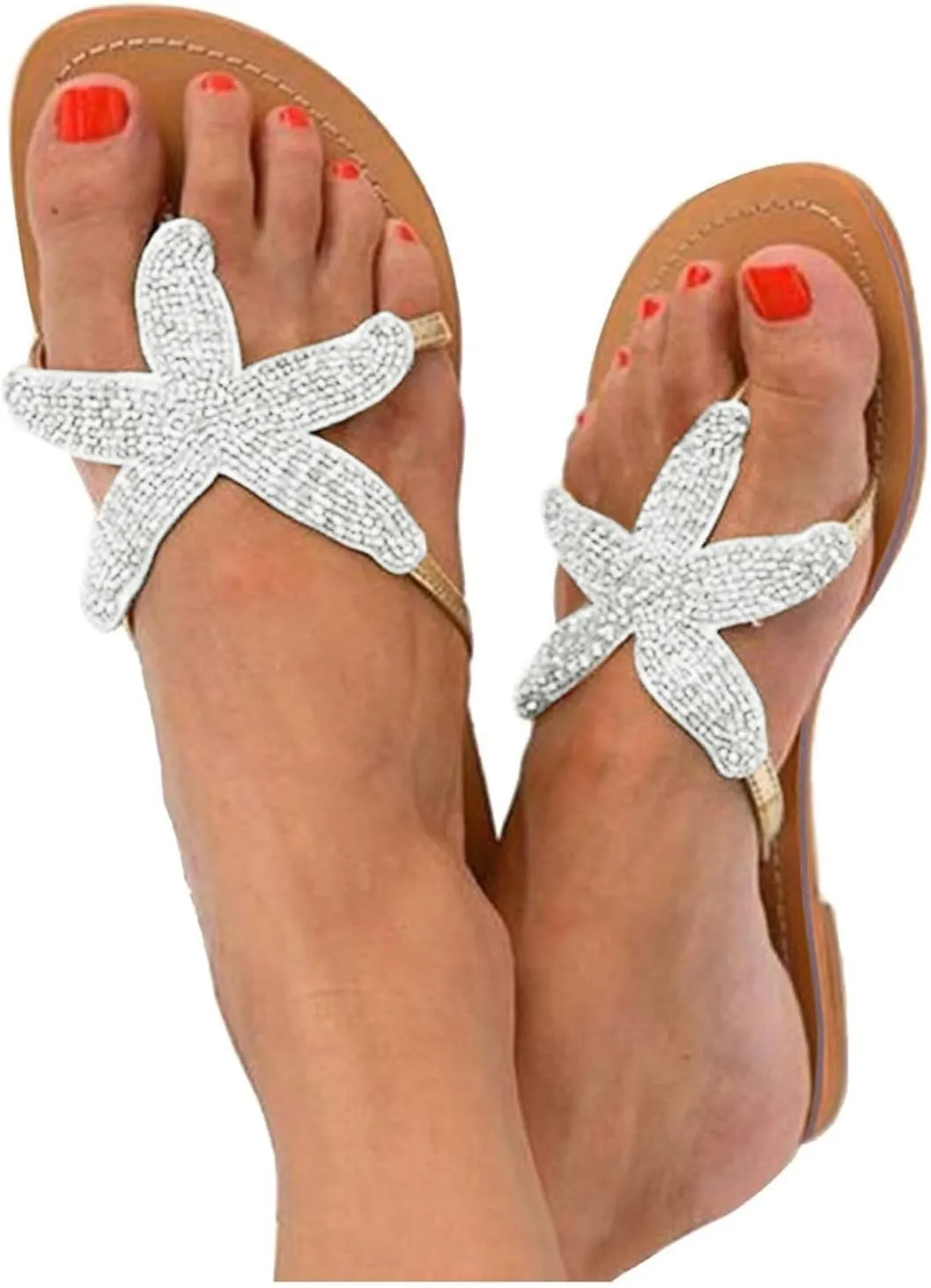 Beach Sandals for Woman Summer Fashion Starfish Slippers Casual Lightweight Slip-on Open Toe Thong Flip Flops Breathable Knitted Pentagram Outdoor Slippers