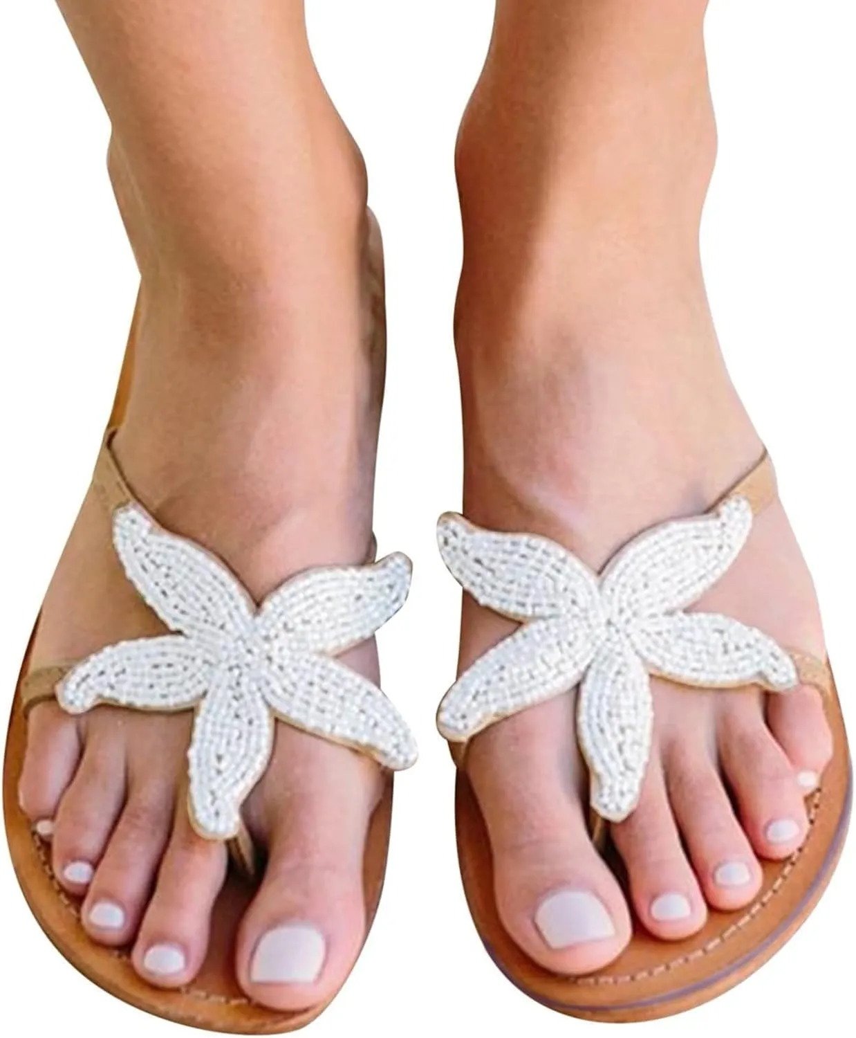 Beach Sandals for Woman Summer Fashion Starfish Slippers Casual Lightweight Slip-on Open Toe Thong Flip Flops Breathable Knitted Pentagram Outdoor Slippers