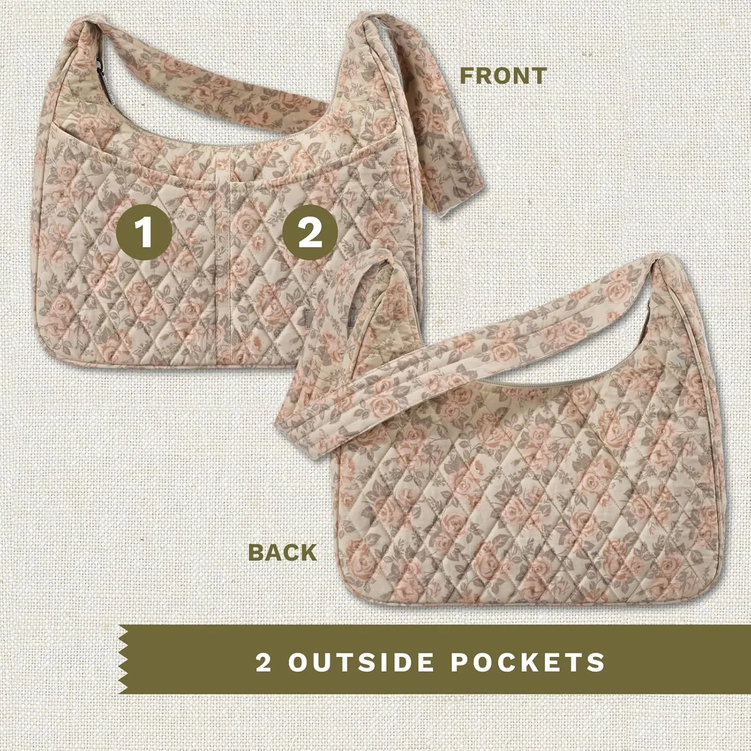 Bella Taylor Blakely - Hobo Shoulder Bag for Women - Lightweight Quilted Fabric Purse with Pockets