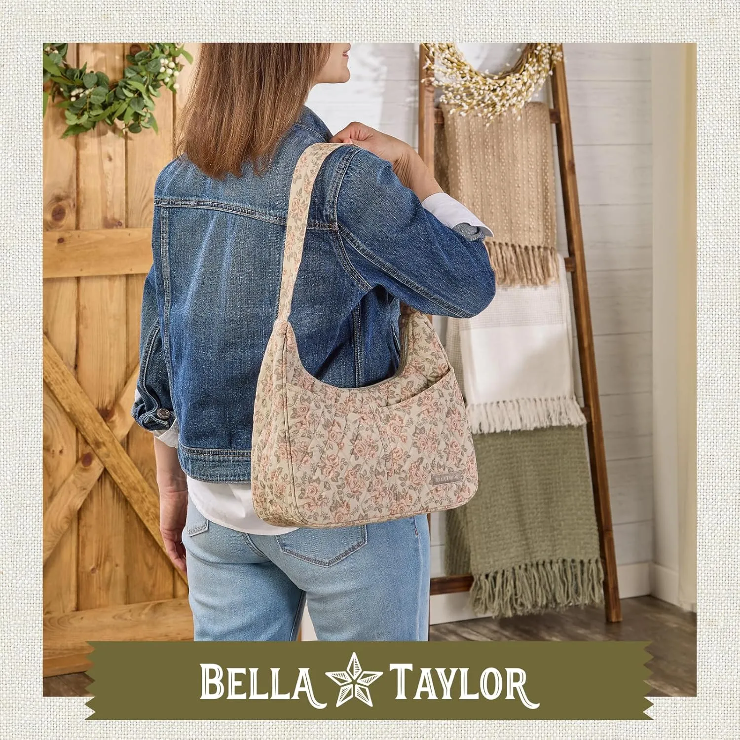 Bella Taylor Blakely - Hobo Shoulder Bag for Women - Lightweight Quilted Fabric Purse with Pockets