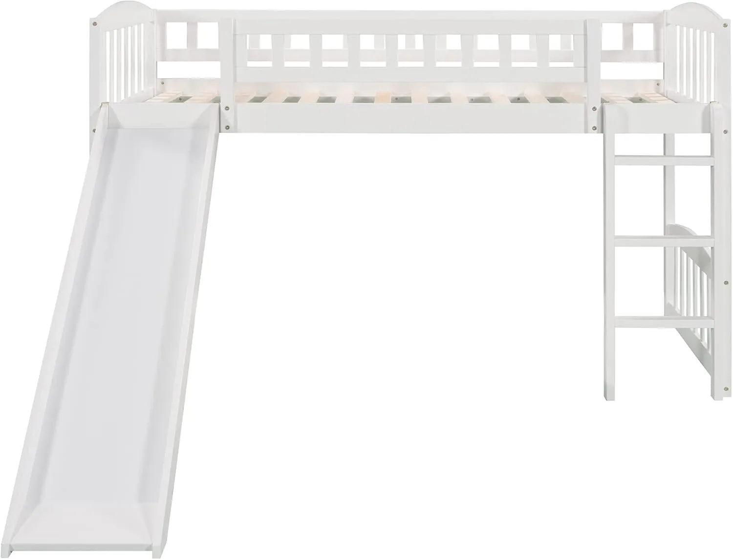 Bellemave Twin Loft Bed with Slide and Ladder, Low Loft Bed for Kids, Wood Loft Bed, for Boys Girls,White