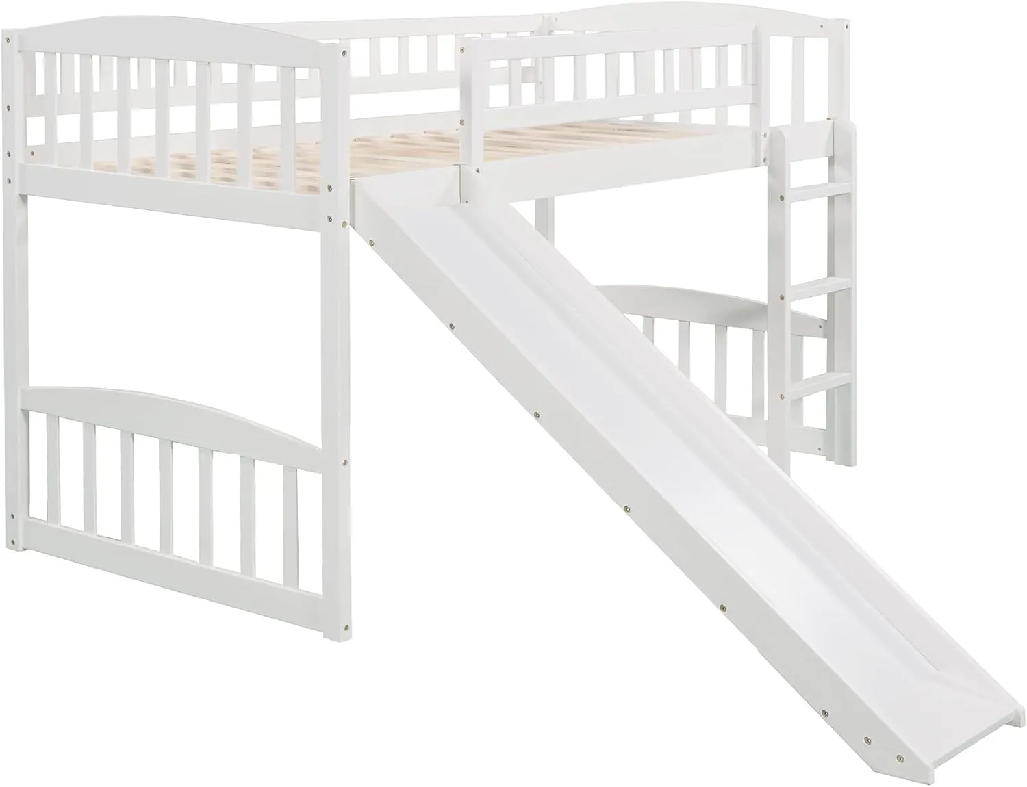 Bellemave Twin Loft Bed with Slide and Ladder, Low Loft Bed for Kids, Wood Loft Bed, for Boys Girls,White