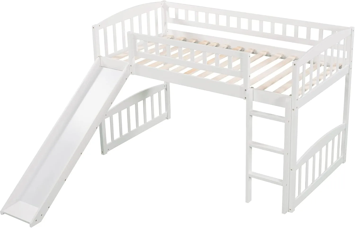 Bellemave Twin Loft Bed with Slide and Ladder, Low Loft Bed for Kids, Wood Loft Bed, for Boys Girls,White