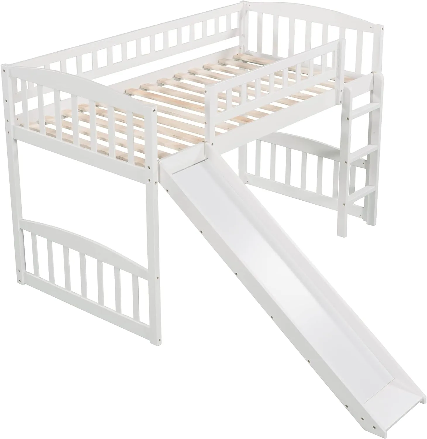 Bellemave Twin Loft Bed with Slide and Ladder, Low Loft Bed for Kids, Wood Loft Bed, for Boys Girls,White