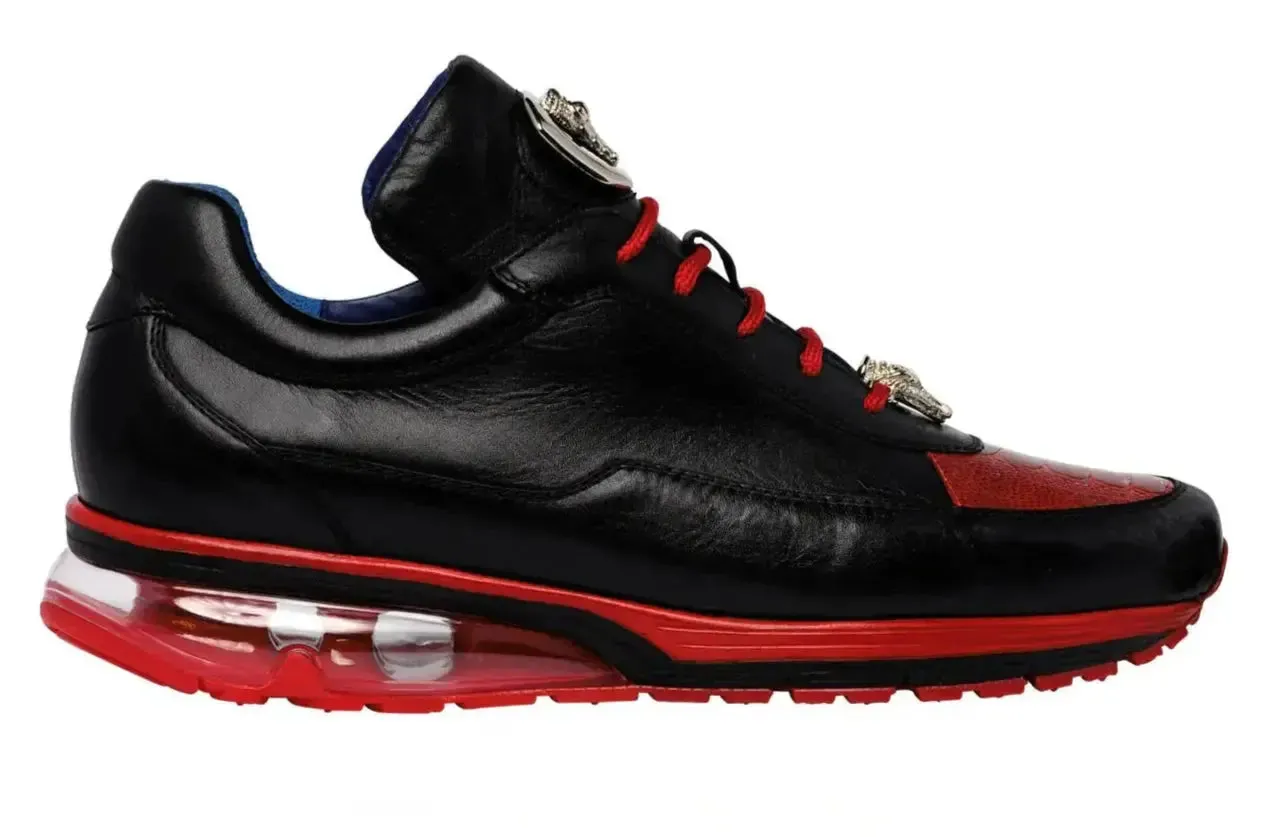 Belvedere Flash E01 Black/Red Genuine Ostrich/Soft Italian Calf Sneakers