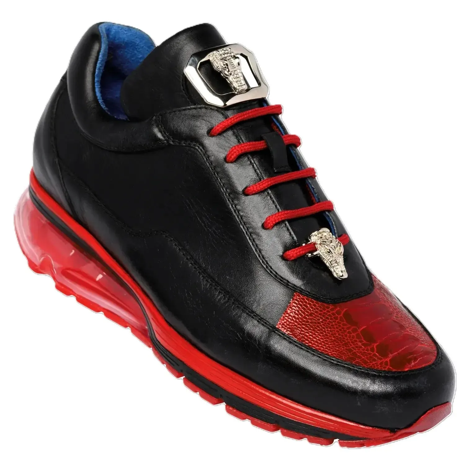 Belvedere Flash E01 Black/Red Genuine Ostrich/Soft Italian Calf Sneakers