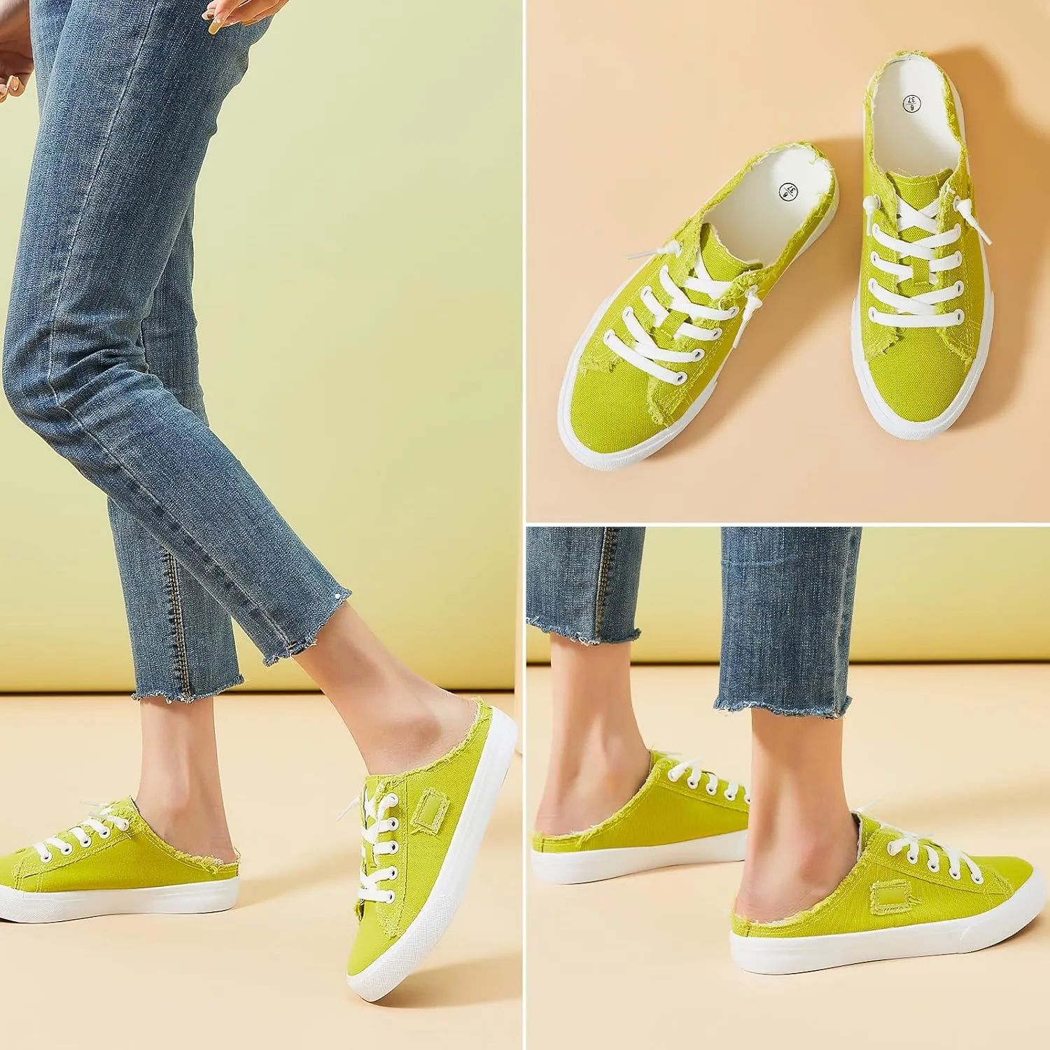 BENPAO Women's Slip on Sneakers Canvas Slip ons Shoes Fashion Comfortable Mules Womens Non Slip Loafers Casual Backless Shoes