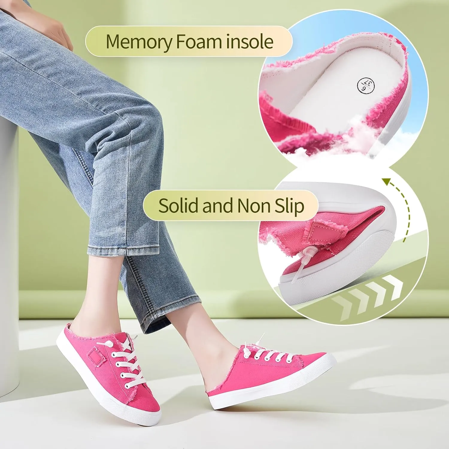 BENPAO Women's Slip on Sneakers Canvas Slip ons Shoes Fashion Comfortable Mules Womens Non Slip Loafers Casual Backless Shoes