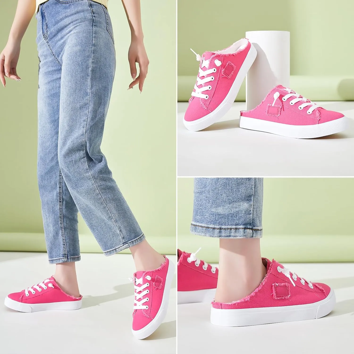 BENPAO Women's Slip on Sneakers Canvas Slip ons Shoes Fashion Comfortable Mules Womens Non Slip Loafers Casual Backless Shoes