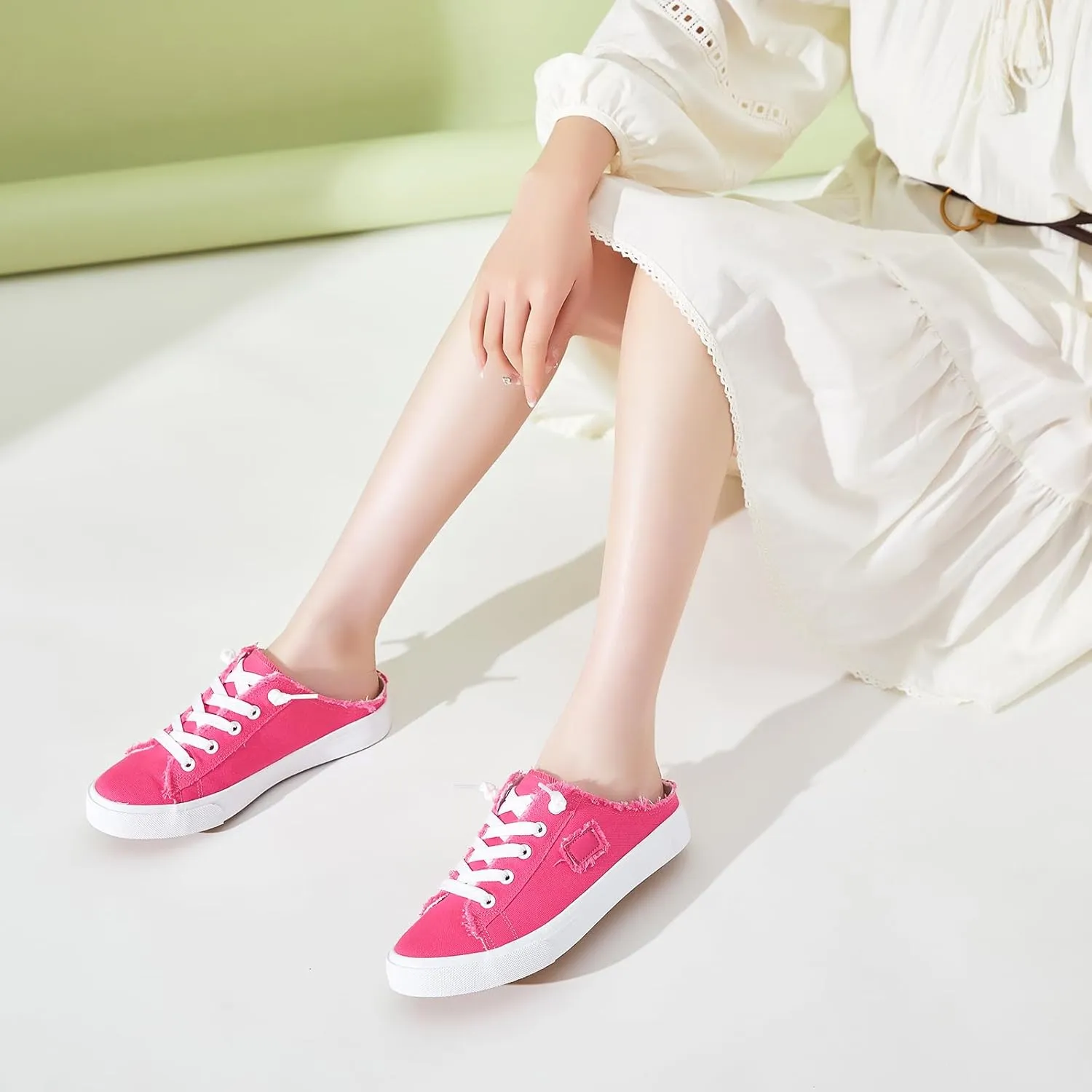 BENPAO Women's Slip on Sneakers Canvas Slip ons Shoes Fashion Comfortable Mules Womens Non Slip Loafers Casual Backless Shoes